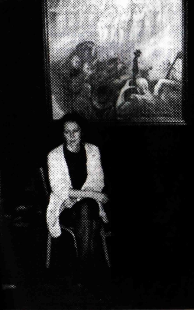 Presenting <em>Apraksin Blues</em> at the Theater of Rains, St. Petersburg, 1995. Tatyana Apraksina onstage with Her <em>Model of the Mass 2</em>.