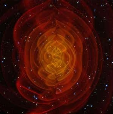 Моделирование ряби [гравитационных волн], возникающей при слиянии двух черных дыр, в пространстве-времени. (Изображение: Хенце/НАСА)