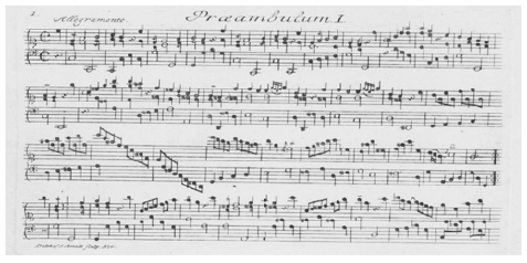 The first piece I transcribed – Krebs's Præambulum in C major, Krebs-WV 813, from the Erste Piece, published 1741 and notated in the soprano clef. Little did I know how passionate I would become.